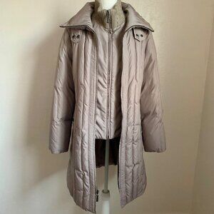 Vintage ELLEN TRACY Light Beige Duck Down Bibbed Puffer Coat L